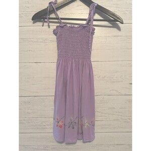 Handmade Girls size 8 Purple Short Tank Dress w Smocking swim cover